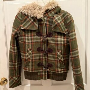 Juicy Couture Faux Fur lined plaid Coat EUC